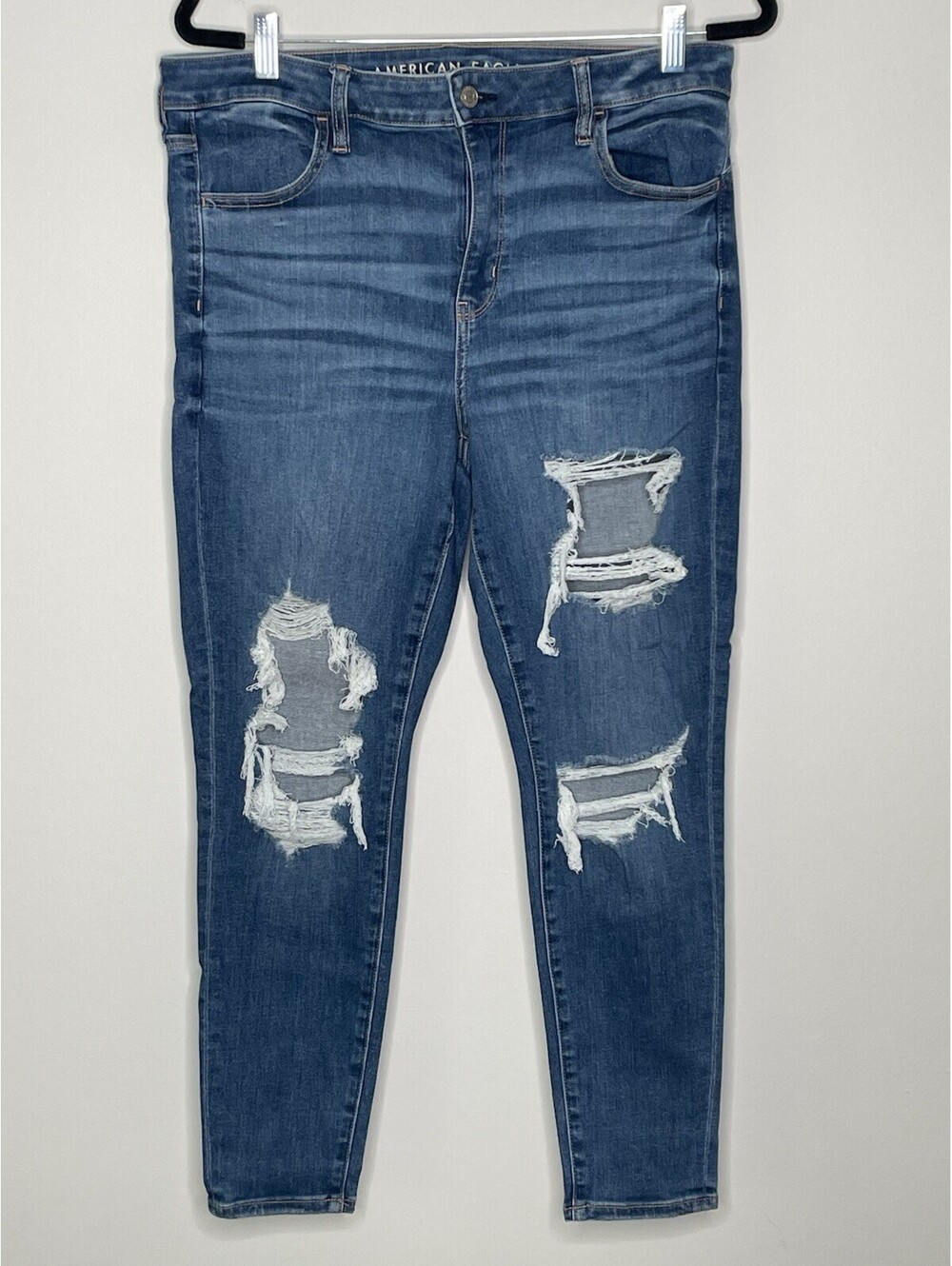 American Eagle Next Level Stretch Jeggings Womens 14 Short Blue Distressed